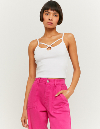 TALLY WEiJL, White Cropped Cut Out Top for Women