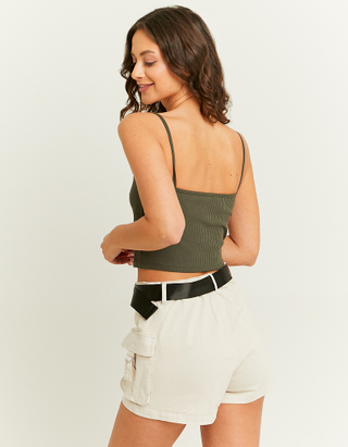 TALLY WEiJL, Khaki Basic Tank Top with Lace Insert for Women