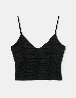TALLY WEiJL, Black Ruched Lurex Cropped Top for Women