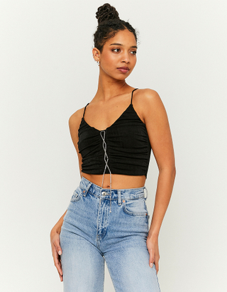 TALLY WEiJL, Ruched Cropped Top With Strass Lace Up for Women