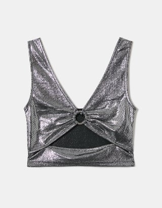 TALLY WEiJL, Silver Cut Out Party  Top for Women