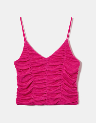 TALLY WEiJL, Pink Ruched Glitters Cropped Top for Women