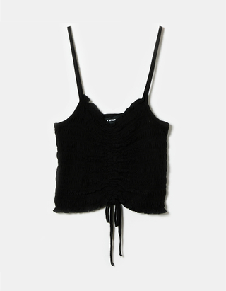 Black Cropped Ruched Top