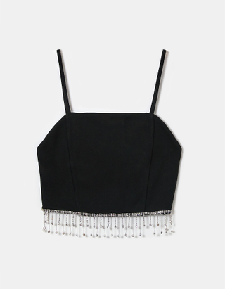 TALLY WEiJL, Black Cropped Top With Rhinestones for Women