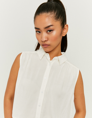 White Cropped Sleeveless Shirt | TALLY 