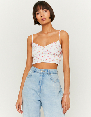 White Cropped Floral Top
