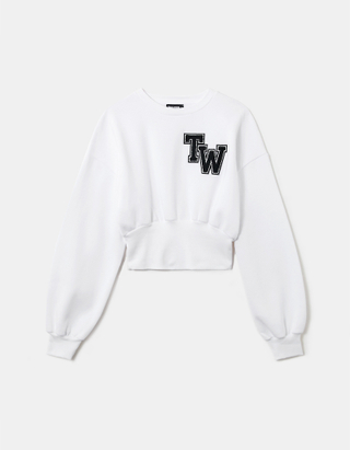 TALLY WEiJL, Λευκό Cropped Printed Sweatshirt for Women