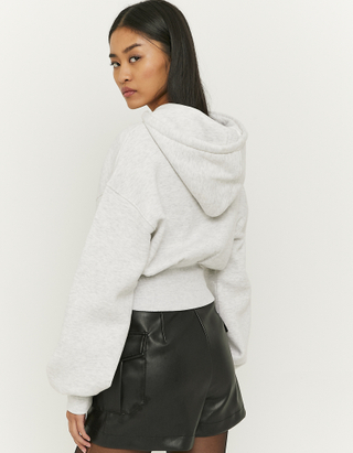 Grey Cropped Hoodie With Elasticated Band