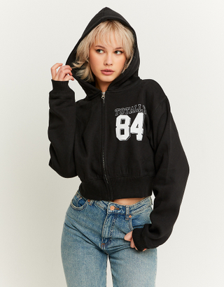 TALLY WEiJL, Black Printed Cropped Hoodie for Women