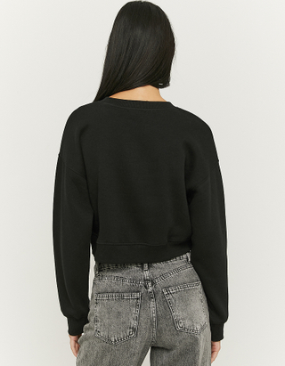 Black Cropped Printed Sweatshirt