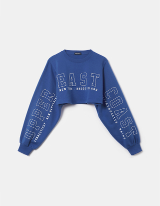 Μπλε Cropped Printed  Sweatshirt