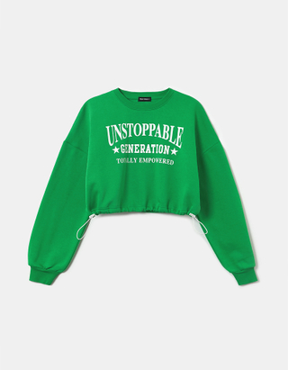 TALLY WEiJL, Green Cropped Printed Sweatshirt for Women
