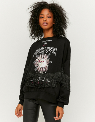 Schwarzes bedrucktes Sweatshirt aus Kunstfell