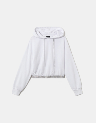 TALLY WEiJL, Weißes kurzes Sweatshirt mit Kapuze for Women