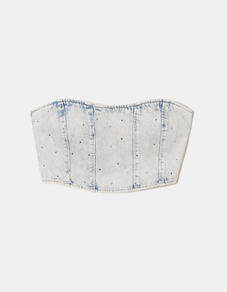 TALLY WEiJL, Top Corsetto In Denim Con Strass for Women