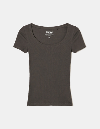 TALLY WEiJL, Szary T-shirt Basic z krótkimi rękawami for Women