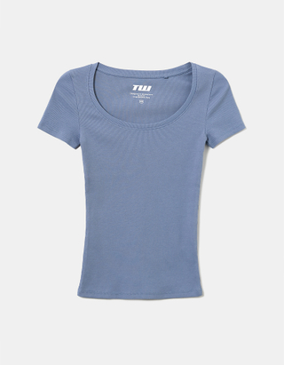 TALLY WEiJL, Niebieska koszulka z krótkimi rękawami basic for Women