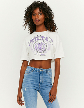 TALLY WEiJL, Λευκό Printed Cropped T-shirt for Women