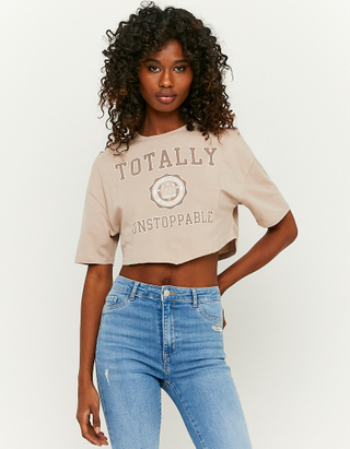 TALLY WEiJL, Beige Printed Cropped T-shirt for Women