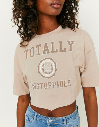 TALLY WEiJL, Μπεζ Printed Cropped T-shirt for Women