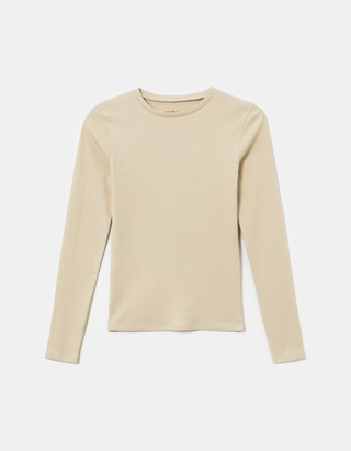TALLY WEiJL, Langärmeliges beigefarbenes Basic-T-Shirt for Women