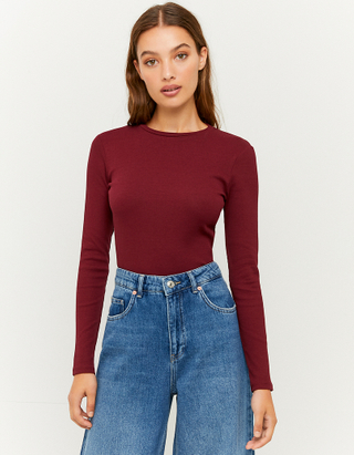 TALLY WEiJL, Rotes langärmliges Basic Top for Women