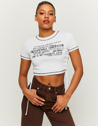 TALLY WEiJL, T-shirt Blanc Imprimé Froncé for Women