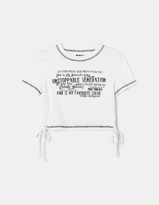 TALLY WEiJL, T-shirt Blanc Imprimé Froncé for Women