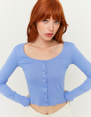 Blue Buttoned  Basic  Top