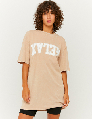TALLY WEiJL, Beżowy t-shirt Oversize z nadrukiem for Women