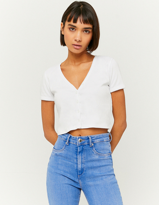 White V-Neck Crop Top | TALLY WEiJL 