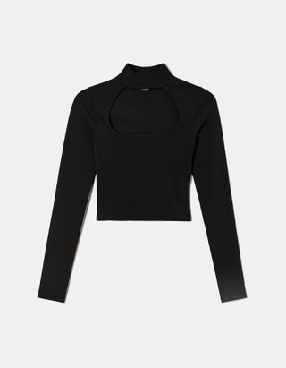 TALLY WEiJL, Black Cut Out Ribbed Cropped Top for Women