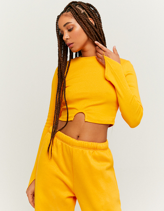 Yellow Long Sleeves Crop Top | TALLY 