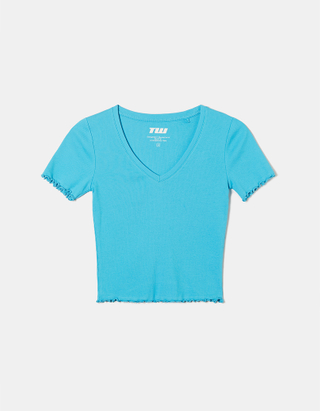 TALLY WEiJL, Niebieski krótki t-shirt basic for Women