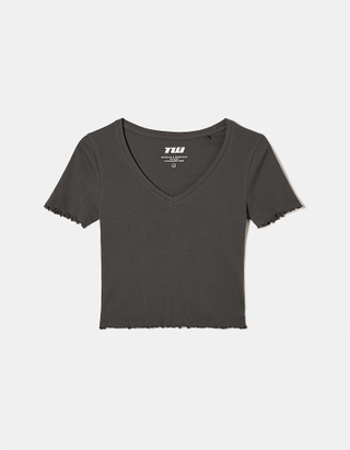 TALLY WEiJL, Grey Cropped Basic T-shirt for Women