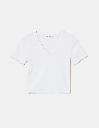 Weißes T-Shirt mit V-Ausschnitt