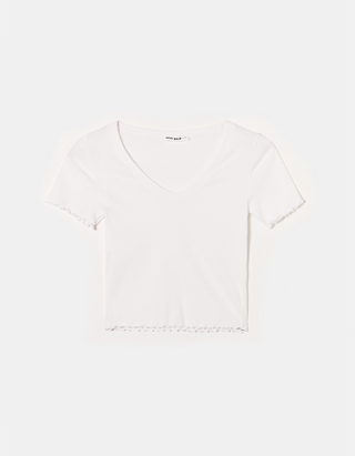 TALLY WEiJL, Biały t-shirt z dekoltem w serek for Women