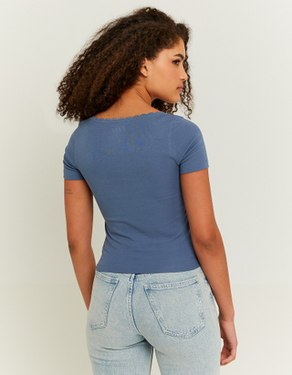 TALLY WEiJL, T-shirt basique bleu a encolure en dentelle for Women