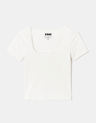 TALLY WEiJL, Biała basic koszulka z koronkowym dekoltem for Women