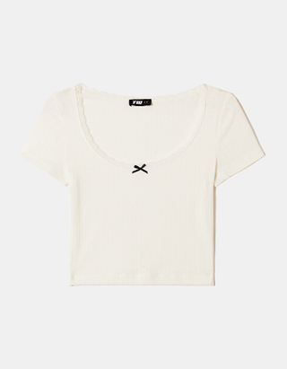 TALLY WEiJL, Weißes Basic Pointelle T-Shirt mit romantischem Detail for Women