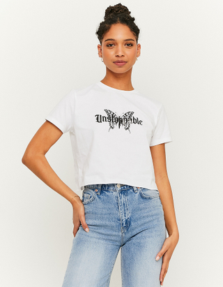 TALLY WEiJL, White Printed Cropped T-shirt for Women