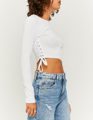 TALLY WEiJL, White Cropped Lace up Top for Women