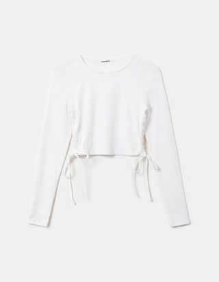 TALLY WEiJL, White Cropped Lace up Top for Women
