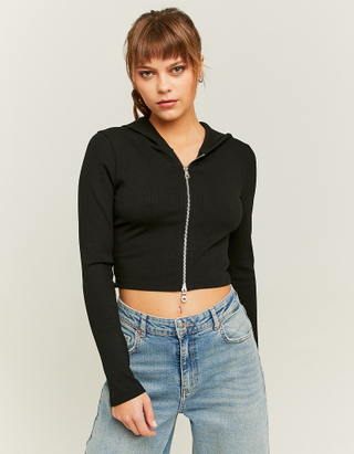 TALLY WEiJL, Black Cropped Top with Hoodie for Women