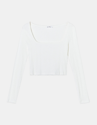 TALLY WEiJL, White Basic Long Sleeves T-Shirt for Women