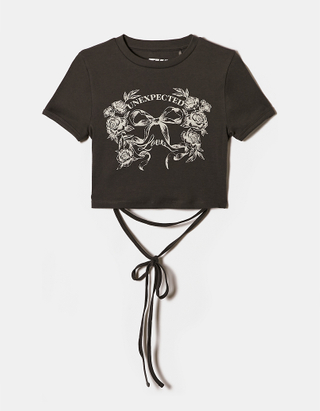 TALLY WEiJL, Grau bedrucktes Schnür-T-Shirt for Women