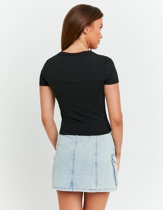 TALLY WEiJL, Schwarzes Basic T-Shirt mit seitlichem Ausschnitt for Women