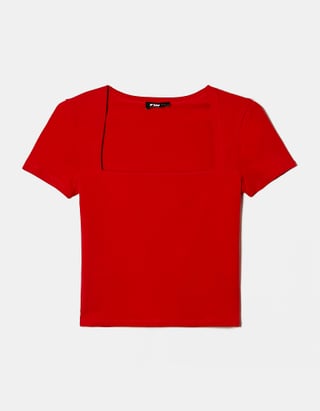 TALLY WEiJL, Red Basic T-shirt with Squared Neckline for Women
