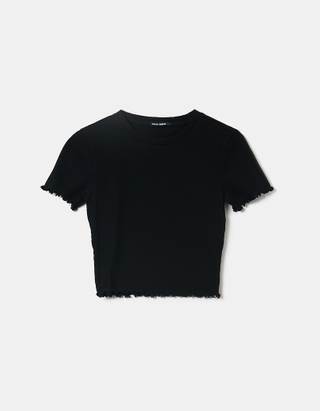 Schwarzes kurzärmliges kurzes T-Shirt