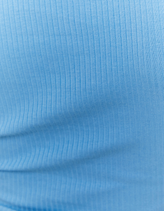 Μπλε Cropped T-Shirt με στάμπα